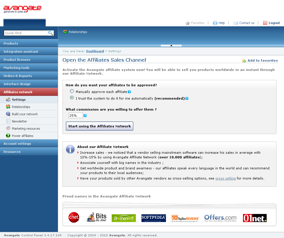 Activate Affiliate system